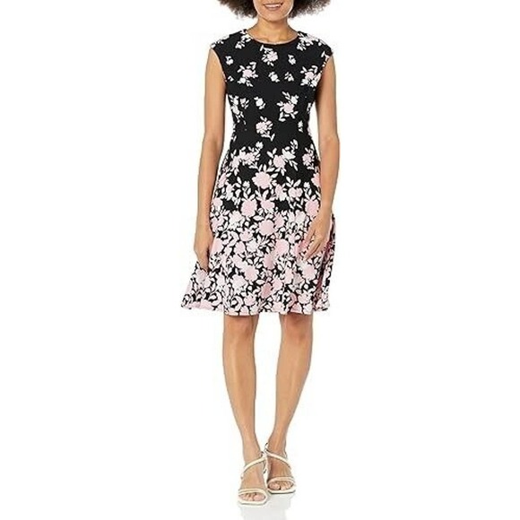 NWT London Times Sleeveless Floral Sheath Mini Dress Womens Black Pink Size 8 - Picture 1 of 7